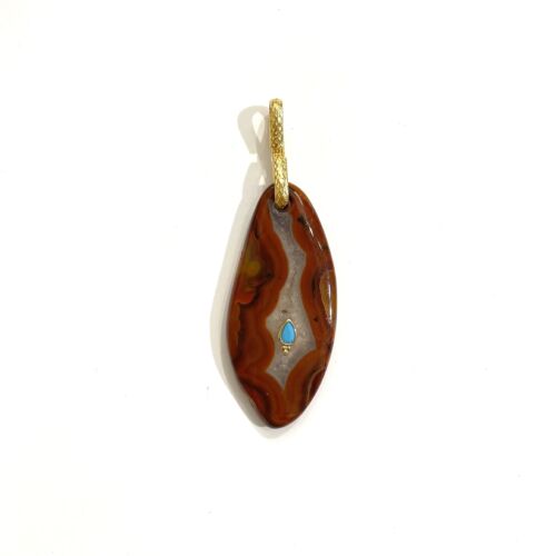 Agate Brown Pendant with turquoise pendentif by Sande Paris