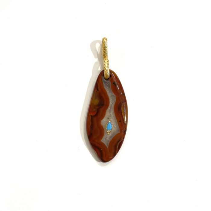 Agate Brown Pendant with turquoise pendentif by Sande Paris