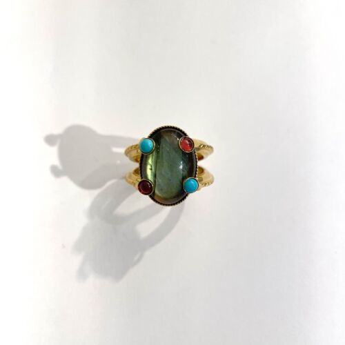 Bague JOY Labradorite turquoise Garnet Grenat by SANDE PARIS bijoux jewelry