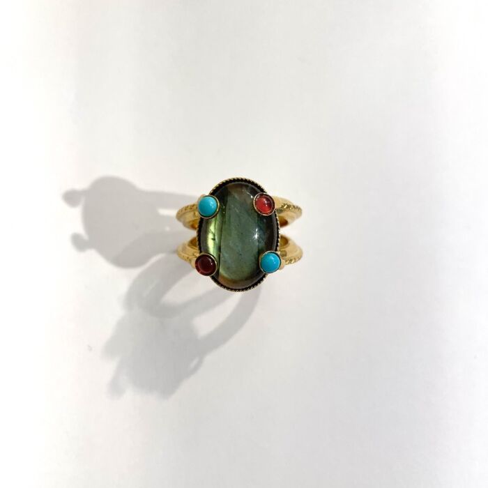 Bague JOY Labradorite turquoise Garnet Grenat by SANDE PARIS bijoux jewelry
