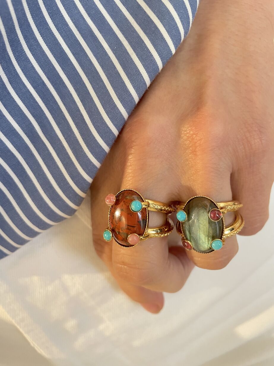 Bague JOY Labradorite turquoise Garnet Grenat by SANDE PARIS bijoux jewelry