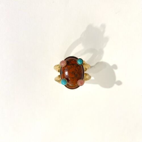 Bague JOY Red Jasper Rhodochrosite turquoise by SANDE PARIS bijoux