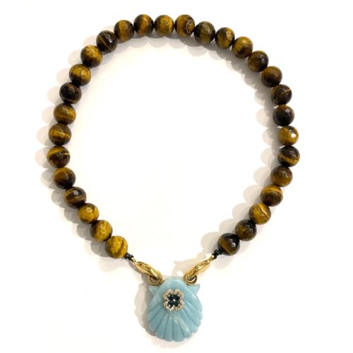 Collier Necklace Minorque Amazonite Tiger eye Oeil de tigre shell coquillage by Sande Paris