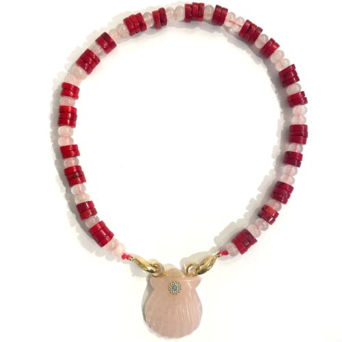 Collier Necklace shell coquillage Pink Quartz sea bamboo by Sande Paris