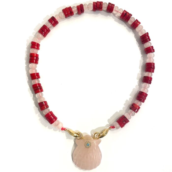 Collier Necklace shell coquillage Pink Quartz sea bamboo by Sande Paris