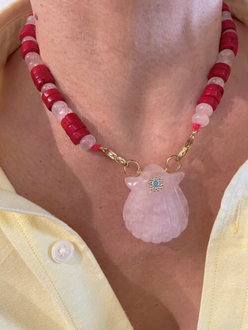 Collier Necklace shell coquillage Pink Quartz sea bamboo by Sande Paris