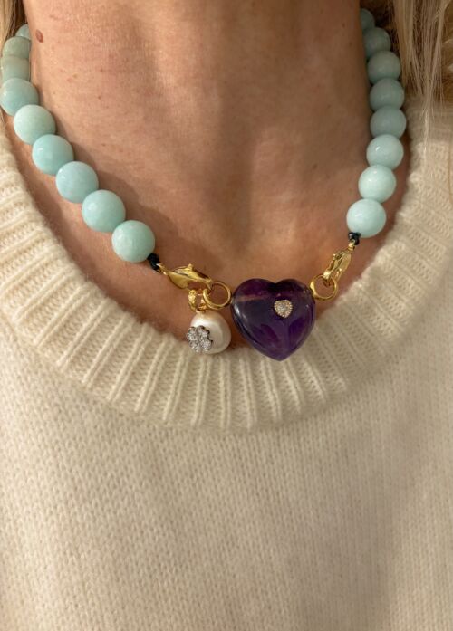 Collier Amazonite Coeur Amethyste Necklace Amazonite Heart Amethyst by Sande Paris