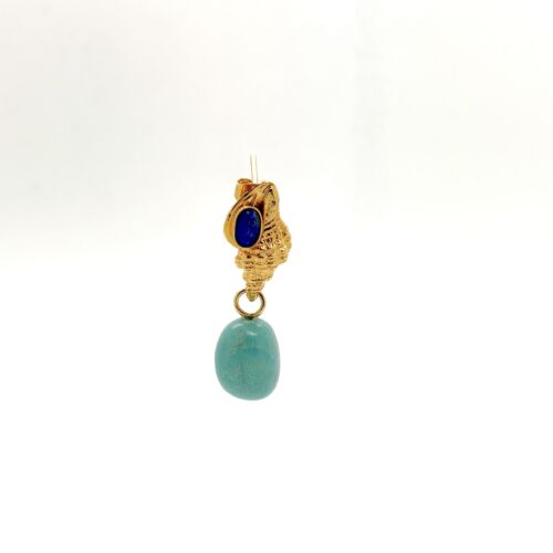 Boucle d'oreille forme Coquillage COQUI COQUI avec Lapis lazuli turquoise earrings shell with turquoise Lapis Lazuli by SANDE PARIS