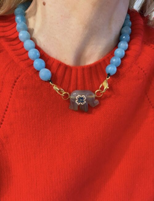 Collier Quartz bleu Elephant Agate blue quartz necklace by Sande Paris