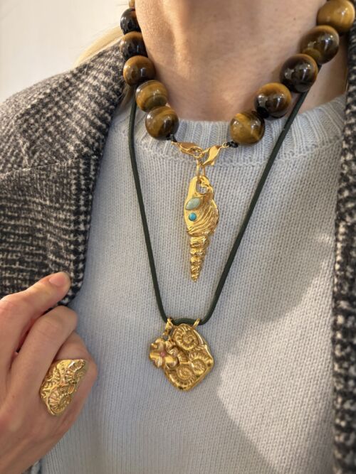 Tiger eye necklace large beads by Sande Paris Collier oeil de tigre larges perles