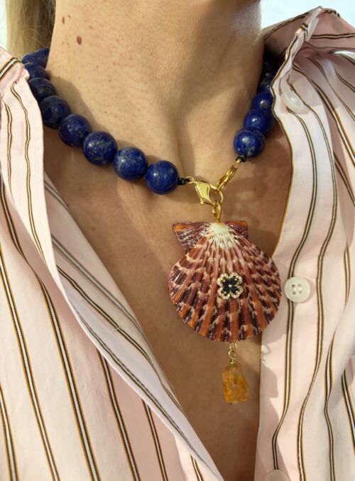 Lapis Lazuli necklace large beads by Sande Paris Collier Lapis Lazuli larges perles