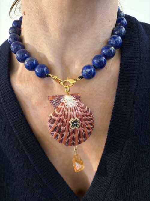 Pendant CALLY sea shell Pendentif Cally coquillage avec citrine by SANDE PARIS