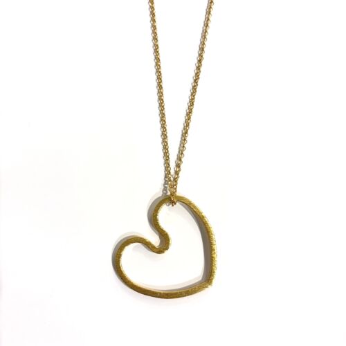 long Necklace HEART IN LOVE textured in Gold plated sautoir COEUR AMOUREUX texturé plaqué or by SANDE PARIS