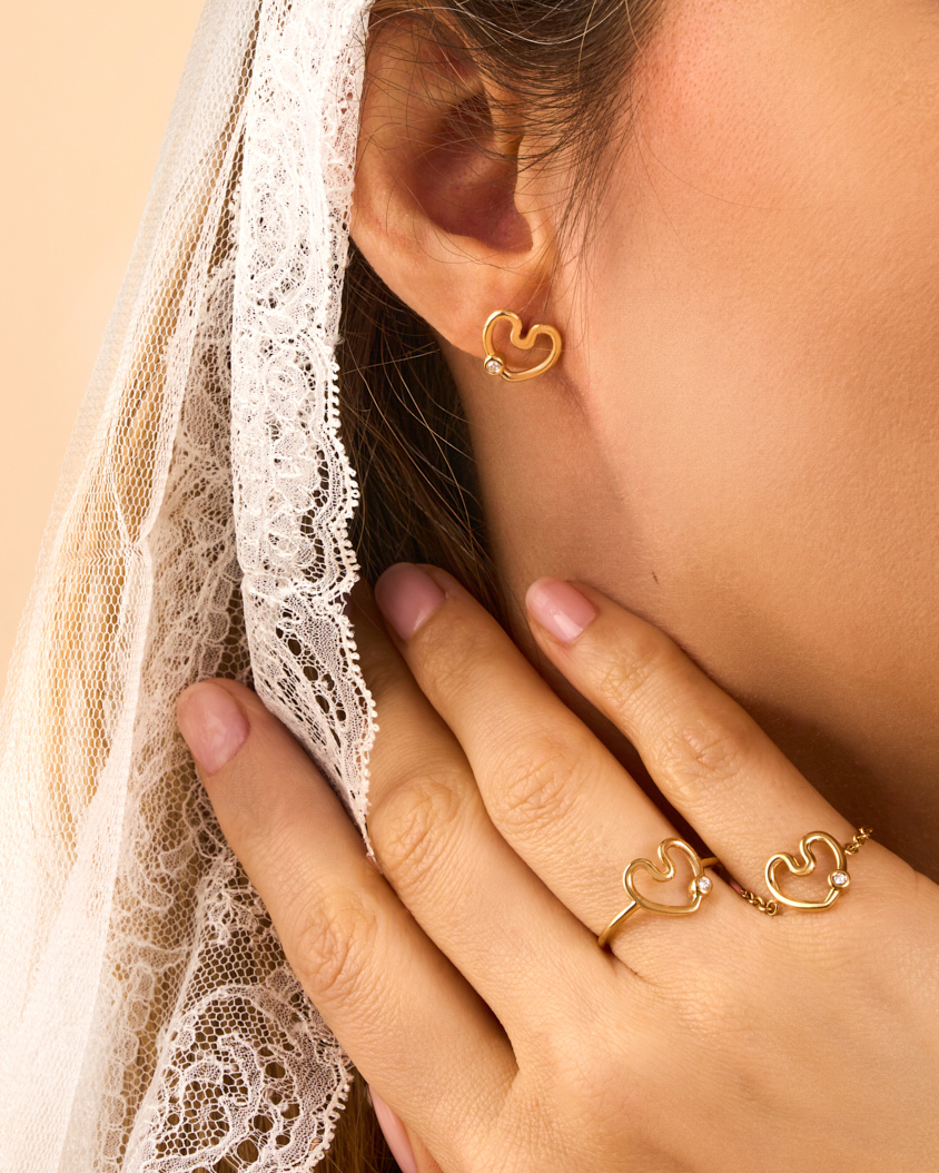 Bague Chaîne Coeur Amour Serti Diamant - Or 18 carats - Sande Paris