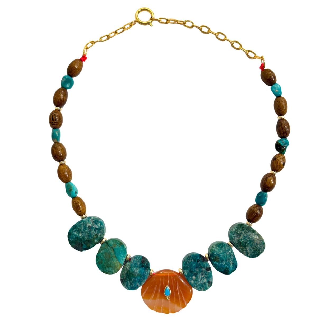Collier ISOLA chrysocolle Turquoise coquillage cornaline shell carneliane Sande Paris jewel