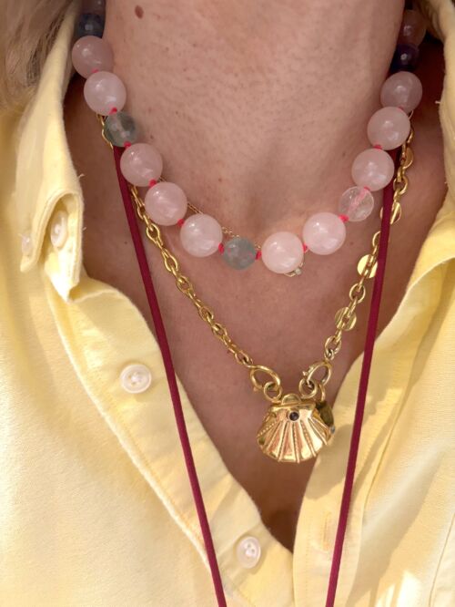 Collier Necklace Pink Quartz and Fluorite by Sande Paris