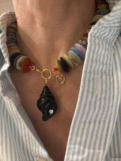 Coquillage pendentif pendant Shell AGOSTA Onyx Jaspe rouge Red Jasper Jade by Sande Paris