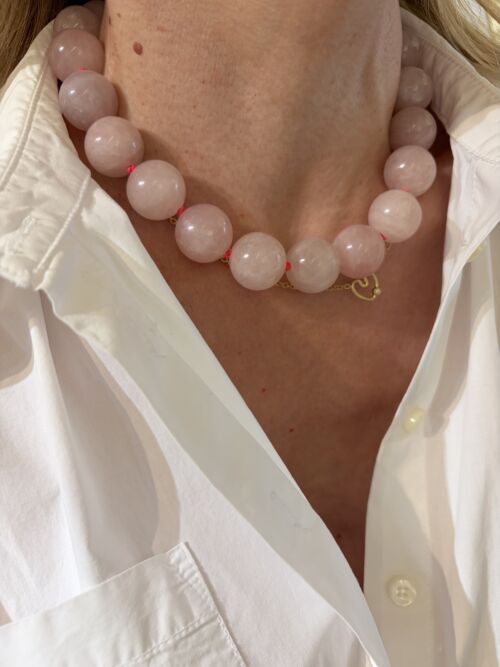 Large necklace collier Quartz Rose Pink quartz by Sande Paris