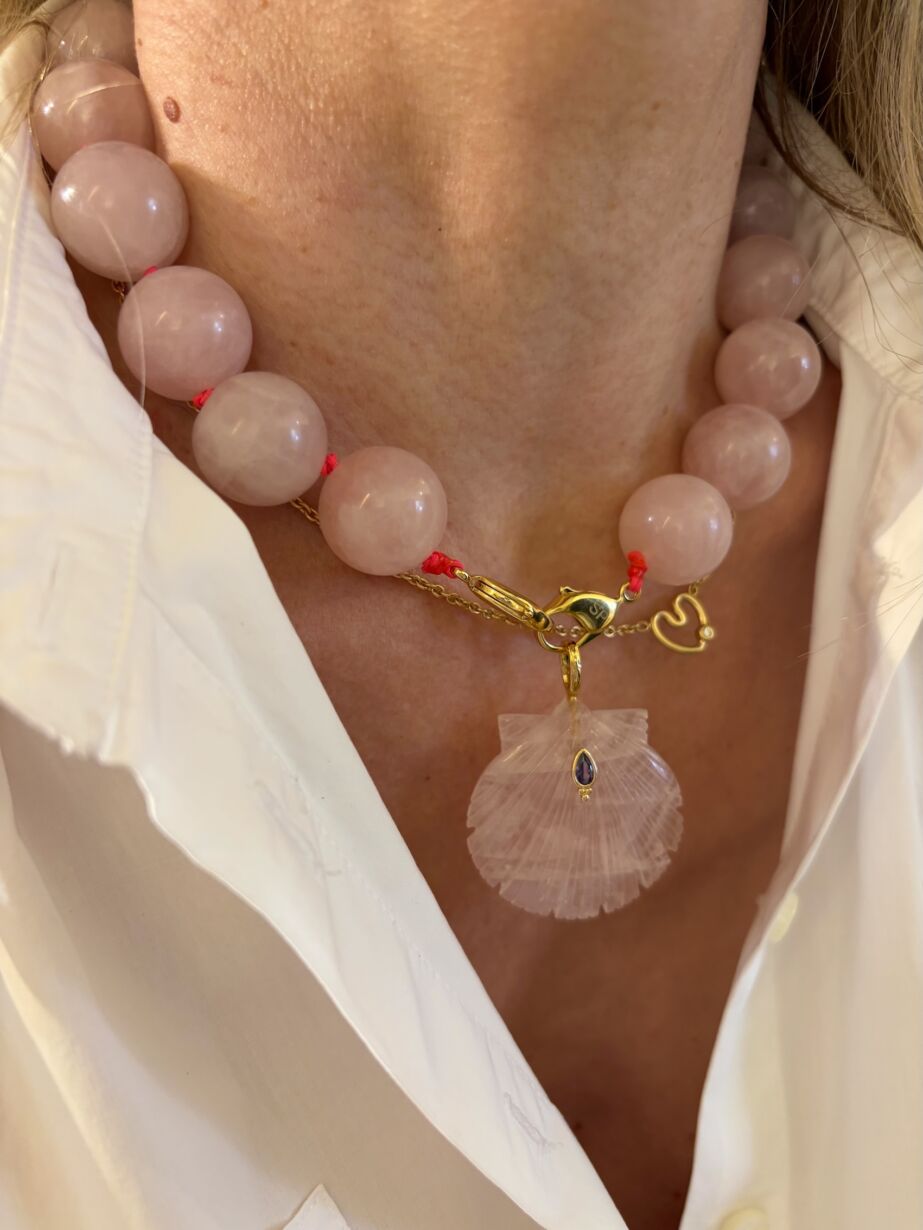 Large necklace collier Quartz Rose Pink quartz by Sande Paris