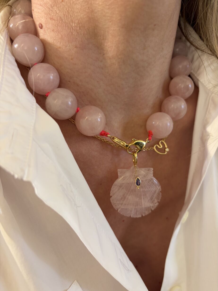 SYRA pendentif pendant Shell Coquillage en Quartz Rose Pink Quartz by Sande Paris jewel pierre